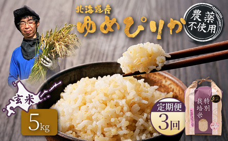 [2025年産][定期便:3回]北海道産 特別栽培米 ゆめぴりか 玄米 5kg(無化学肥料・農薬不使用)[25138]