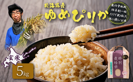 [2025年産]北海道産 特別栽培米 ゆめぴりか 玄米 5kg(無化学肥料、除草剤一回だけで栽培した体に優しいお米)[25146]