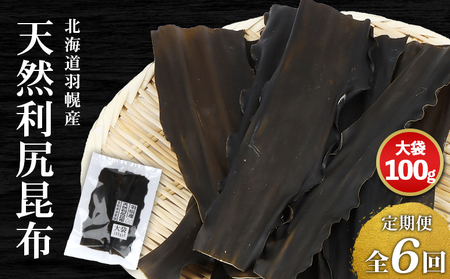 【定期便：全6回】北海道羽幌町産 天然利尻昆布（大袋）×100g【28008】