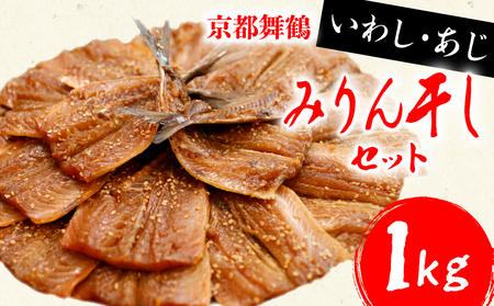 干物 イワシとアジ みりん干し セット 1kg : 鰯 鯵 ひもの 詰め合わせ 2種類 500g ずつ 冷凍 合計 1キロ 10000円 魚類 一万円 京都府 舞鶴