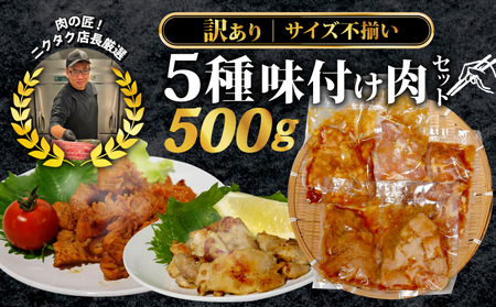 [訳あり] 味付け肉 5種類 セット 500g : 特製つけだれ 牛肉 鶏肉 ホルモン 味付け肉 漬け込み肉 お手軽焼肉 今夜の一品 焼くだけ てっちゃん みそ味 とりもも 塩だれ味 ミノ