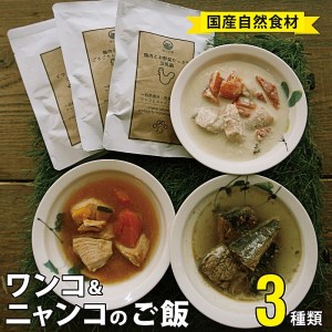 犬猫用ペットフード 4袋（3種類） ワンコとニャンコのご飯 自然食材 安心安全 パウチ レトルト ペット用品 ドッグフード キャットフート