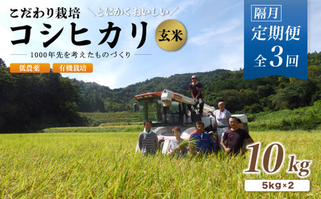 [定期便3回隔月お届け]有機栽培コシヒカリ玄米 10kg×3回(隔月) 京都府産 低農薬 お届け [ 定期便 米 10キロ 玄米 こめ コメ お米 こめ こしひかり 食物繊維 栄養 真空パック 井上吉夫 米農家 有機栽培 農家直送 減農薬 綾部市 京都府 ]