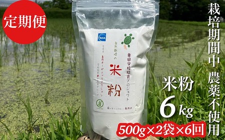 [6回定期便]京都府・亀岡産 栽培期間中農薬不使用 亀岡学校給食プロジェクト 自然栽培米の米粉 1kg(500g×2)×6回定期便 ※離島への発送不可