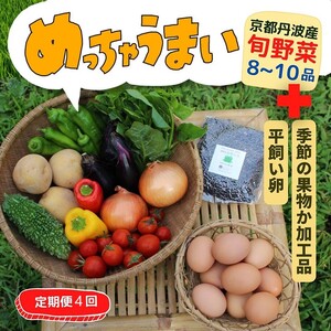 [4回定期便][369商店]京都丹波産旬の野菜セットデラックス!平飼い卵10個、季節の果物又は加工品 ※栽培期間中農薬・化学肥料不使用※ 野菜 定期便 4回 卵 ※北海道・沖縄・離島への配送不可