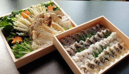 期間限定 鱧しゃぶセット 2〜3人前(特製スープ・野菜付)[丹波四季菜料理 宮本屋]|ハモ はも 松茸 特上松茸 ※配送不可地域あり ※2025年7月頃より順次発送 旬野菜 野菜