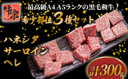 [A4~A5ランク黒毛和牛]希少部位 3種類セット 計300g ハネシタ サーロイン ヘレ 黒毛和牛 黒毛和牛 黒毛和牛