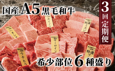 【3回定期便】A5黒毛和牛 希少部位 6種盛り(計1.5kg) 黒毛和牛
