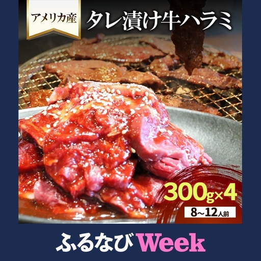 [ふるなびWEEK対象]アメリカ産タレ漬け牛ハラミ 8〜12人前 300g×4 牛肉 焼肉 焼き肉 アウトドア BBQ