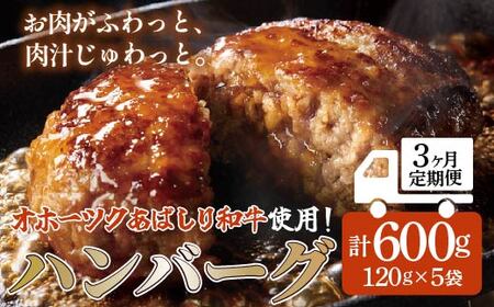 [網走産][3ヶ月定期便][オホーツクあばしり和牛]ハンバーグ・総重量 600g(120g×5個)×3ヶ月 [ ふるさと納税 人気 おすすめ ランキング 牛ハンバーグ オホーツクあばしり和牛 100% 北海道 網走市 送料無料 ] ABW015 