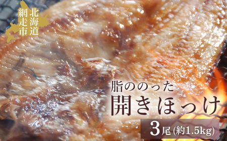 脂ののった開きほっけ3尾 約1.5kg [ ふるさと納税 人気 おすすめ ランキング ほっけ ホッケ 干物 一夜干し 開き ホッケ 魚 3尾 お手軽 簡単 冷凍 絶品 魚 魚介類 魚介 オホーツク 北海道 網走市 送料無料 ]