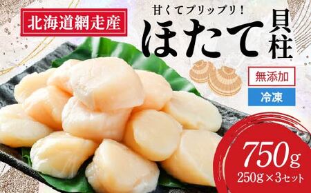 網走前浜産 無添加ホタテ貝柱[ 750g (250g×3) ] [ ホタテ ほたて 帆立 貝柱 ホタテ貝柱 ほたて貝柱 帆立貝柱 玉冷 ホタテ玉冷 ほたて玉冷 帆立玉冷 刺身 ホタテ刺身 刺身ホタテ ほたて刺身 刺身ほたて 帆立刺身 北海道 国産 北海道産 魚介 魚介類 海鮮 小分け 天然 送料無料 人気 ランキング おすすめ ] ABAI032 