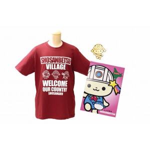しょさまるグッズ[オリジナルTシャツ(バーガンディ/100サイズ)・金のピンバッチ・メモ帳]
