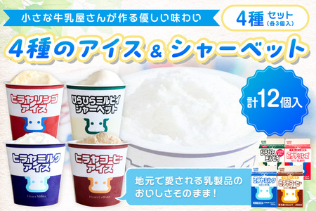 牛乳屋さんのアイス　ヒラヤアイス12個セット【事業者支援】プロジェクト ミルクアイス ご当地アイス ヒラヤミルクアイス コーヒーアイス アイスセット アイス