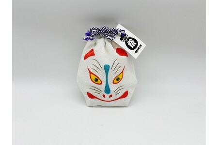丹後ちりめん 祭巾着(きつね) サイズ:約17cm×13cm
