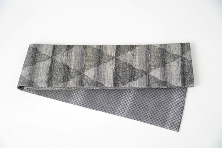 半幅帯 大ウロコ文(グレー)*リバーシブル幅約15.2cm×長さ約420cm