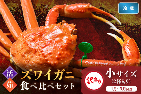 訳あり[蟹の匠 魚政]京丹後産 ズワイガニ 食べ比べセット[活×茹]小サイズ2杯入り (2026年1月〜3月発送)