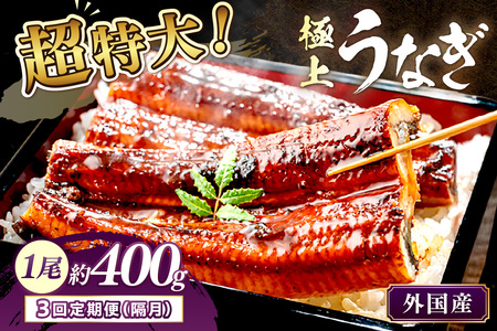 [定期便 隔月×3回]超特大!ふっくら肉厚!うなぎ蒲焼 1尾 400g前後