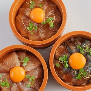 京都丹後の夕日漬け丼のもと 3種(伊根産ぶり・伊根産真鯛・京さわらの炙り)