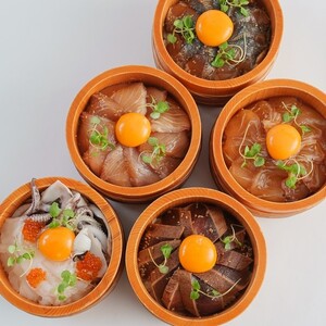 京都丹後の夕日漬け丼のもと 5種(伊根産まぐろ・伊根産ぶり・伊根産鯛・京さわら・いか)