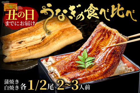 [土用の丑の日までに届く!(7月18〜20日配送)]うなぎの食べ比べセット2〜3人前[蒲焼き・白焼きそれぞれ1/2尾]全部で1尾
