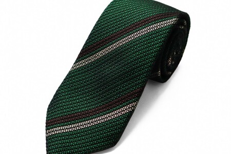 kuska fabric 2ラインレジメンタルタイ [グリーン] 世界でも稀な手織りネクタイ