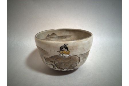 〜京の伝統工芸・清水焼〜騎牛帰家を描いた茶碗[064]