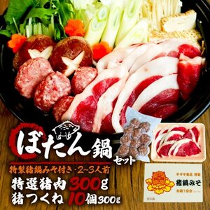 ぼたん鍋セット (特選猪肉300g+つくね10個+特製猪鍋みそ付き)[配送不可地域:離島]