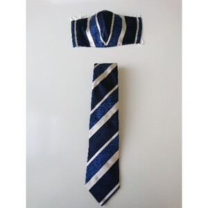 シルクマスク・ネクタイセット ストライプ(紺系)丹後シルク_雑貨・日用品 日用品 装飾品・工芸品 ネクタイ・ベルト 服飾小物 _