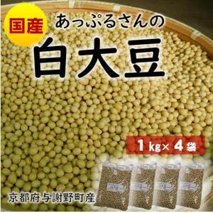 あっぷるさんの白大豆　京都府与謝野町の肥沃な大地で育った国産大豆　1kg×4袋【1625560】