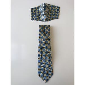 シルクマスク・ネクタイセット ダイヤ(ブルー×ゴールド)丹後シルク
