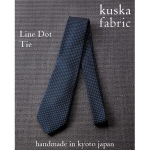 [手織りネクタイ]ダークネイビー ラインドットタイ kuskafabric[高島屋選定品]