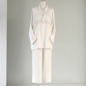 [丹後シルク]パジャマ襟付(飾りシルクレース)フリーサイズ