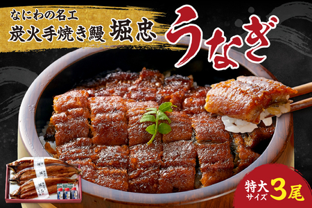 [ 堀忠 ]「なにわの名工」炭火手焼き鰻 堀忠うなぎ 特大3尾