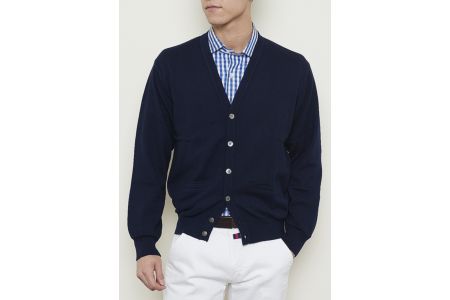 日本製 カシミヤ100% カーディガン ネイビー Lサイズ [2526]