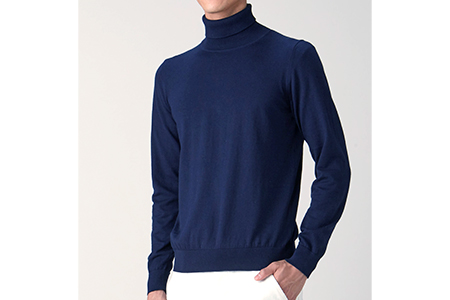 日本製 カシミヤ100% タートルネック ネイビー 2Lサイズ [2588]
