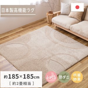 日本製 ふっくら厚手の防ダニ・抗菌防臭加工 カーペット 1枚 約185×185cm ベージュ 350118307 [3460]