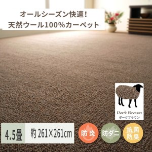 天然ウール100%の 防炎 カーペット 1枚 4.5帖 ダークブラウン 約261×261cm 600023745 [3537]