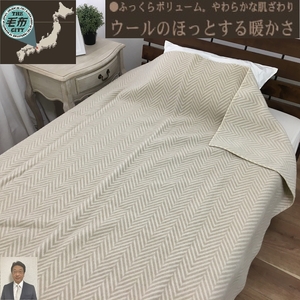 [睡眠環境・寝具指導士 推奨] ウール100% (毛羽部分) 毛布 シングル ベージュ WOOL-1BE [3705]