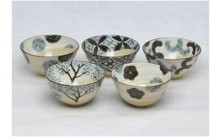 乾山 絵替飯碗 5柄セット[水間焼伏原窯]