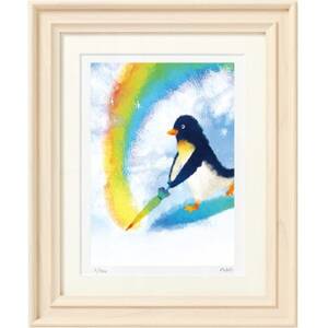 イラスト作家「菜生」アートフレーム[雨のち虹]ペンギン_雑貨・日用品 家具・インテリア _