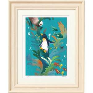 イラスト作家「菜生」アートフレーム[海藻であそぶ]ペンギン