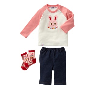 ミキハウス うさこのお顔Tシャツセット[mikihouse ベビー ベビー服 70cm ピンク 紺 赤ちゃん 0歳 出産 セットアップ 春 秋 大阪府 八尾]