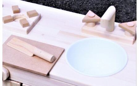 手作り木製「棚付」ままごとキッチンDHK-R 素材色バージョン