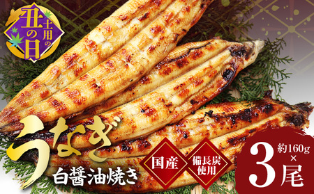 【土用の丑の日までにお届け】国産 うなぎ白醤油焼き3尾 せいろ蒸し 備長炭仕上げ 先行予約