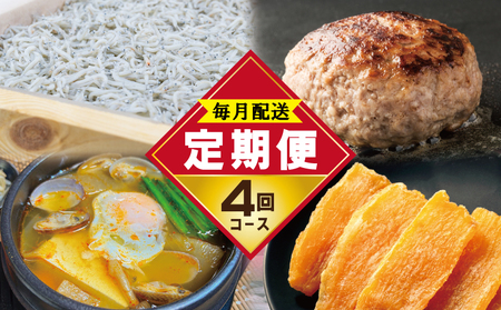 店主セレクト 食べ比べ 定期便 全4回(ハンバーグ/しらす/スンドゥブチゲ/干し芋)[毎月配送コース]