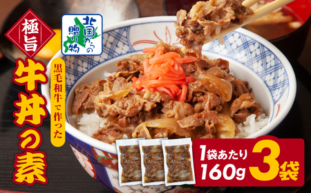 美味しくなってリニューアル![黒毛和牛]で作った極旨牛丼の素(160g×3袋) 時短 簡単便利 レンチン 夜食 つまみにもオススメ