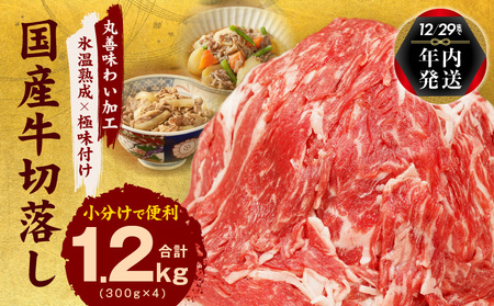 [年内発送]国産 牛肉 切り落とし 1.2kg(300g×4)丸善味わい加工[氷温熟成×極味付け]