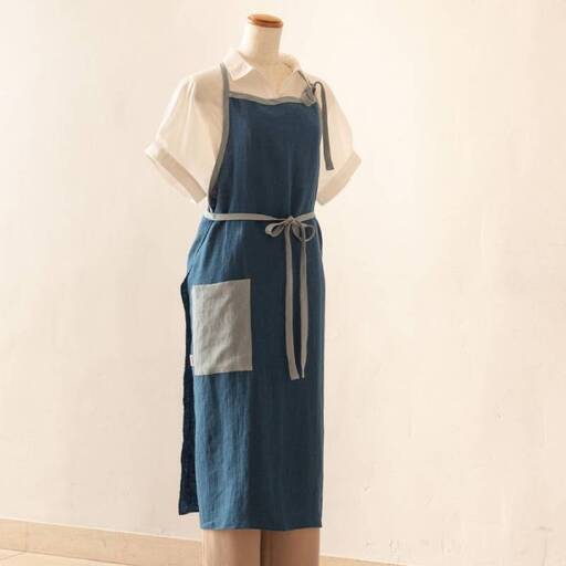 エプロン lithuania linen Apron／リトアニアリネン ブルー