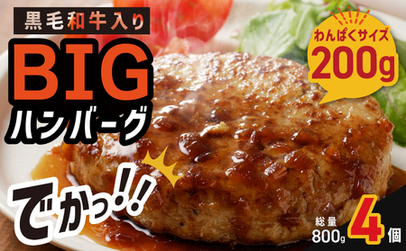 [特別規格]黒毛和牛入り BIGハンバーグ 200g×4個 お試し